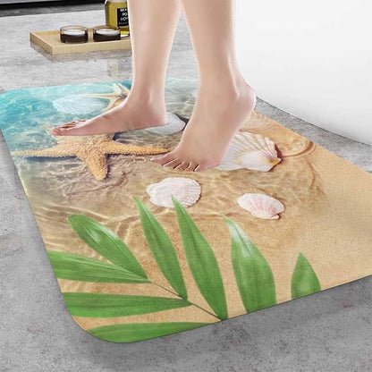 Palm Starfish Seashell Bath Rugs Microfiber Bathroom Mat Soft Plush Shaggy Shower Mat for Bathroom Fluffy Comfortable Water Absorbent Carpet Non-Slip Machine Washable 16"X24"