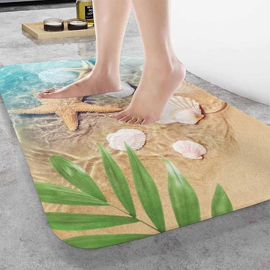 Palm Starfish Seashell Bath Rugs Microfiber Bathroom Mat Soft Plush Shaggy Shower Mat for Bathroom Fluffy Comfortable Water Absorbent Carpet Non-Slip Machine Washable 16"X24"