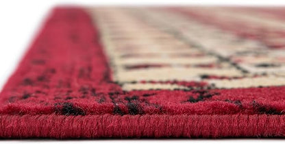 Unique Loom Taftan Collection Border Geometric Tribal Inspired Design Area Rug (8' 0 x 8' 0 Square, Red/ Gold)