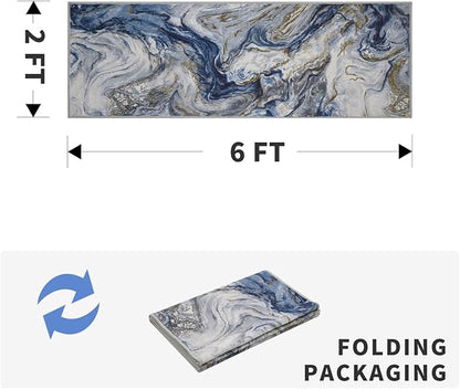 2x6 Runner Rug for Hallways Kitchen Modern Abstract Washable Runner Rug Blue Soft Non Slip Marble Carpet Runner for Laundry Entryway Bedroom Bathroom