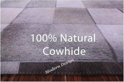 Modern Design Premium Cowhide Leather Carpet with Chevron Pattern, Area Rug (Grey, 9x15)