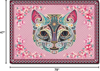 Cartoon Animal Pattern Area Rug Cute Cat Luxury Floral Decor for Carpet Farmhouse Bedroom Living Room Rugs Bathroom Kitchen Runner Mat Indoor Outdoor Non Slip Doormat 4' X 6.5'