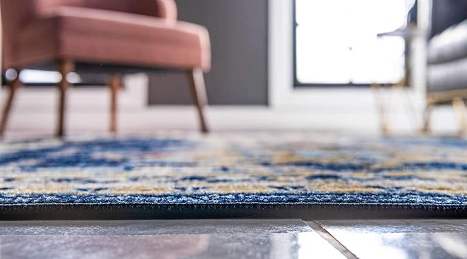 Unique Loom Taftan Collection Border Geometric Tribal Inspired Design Area Rug (5' 0 x 8' 0 Rectangular, Navy Blue/ Gold)