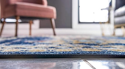 Unique Loom Taftan Collection Border Geometric Tribal Inspired Design Area Rug (5' 0 x 8' 0 Rectangular, Navy Blue/ Gold)
