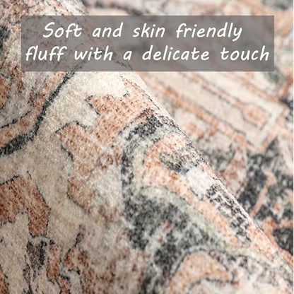 Washable Area Rug 8x10 Boho Chic Medallion Distressed Design Non-Shedding Easy Care Ideal for High Traffic Areas in Living Room Bedroom Office Coffee Table Large Carpet