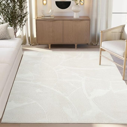 Abani Zen 2' x 3' Cream Rug – Neutral Brush Stroke Sandbrush Design, Small Soft Accent Rug for Entryway & Bedroom, Durable & Easy to Clean