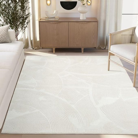 Abani Zen 6' x 9' Cream Rug – Neutral Brush Stroke Sandbrush Design, Large Soft Area Rug for Living Room & Bedroom, Durable & Easy to Clean