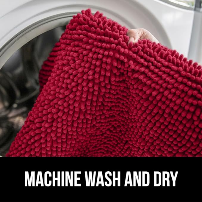 GORILLA GRIP Plush Absorbent Shaggy Chenille Bath Rug Mat for Square Toilet Base with Rubber Backing, Machine Washable Rugs, Soft Microfiber Contour Mats for Toilets, Bathroom Decor, Red