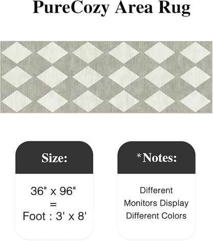 3x8 Runner Checkered Rug for Hallways Grey Washable Long Carpet Non-Slip Low Pile Boho Indoor Accent Throw Rug for Entrance Kitchen Bedroom Dining Laundry