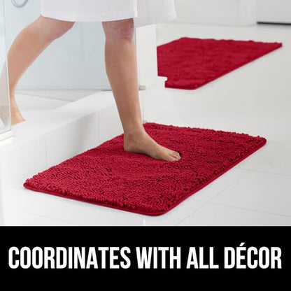 GORILLA GRIP Bath Rug Mat 30x20, Thick Soft Absorbent Chenille, Quick Dry Microfiber Mats, Rubber Backing Washable Shower Floor Rugs, US Designed Bathroom Bathmat Home Decor Accessories, Red