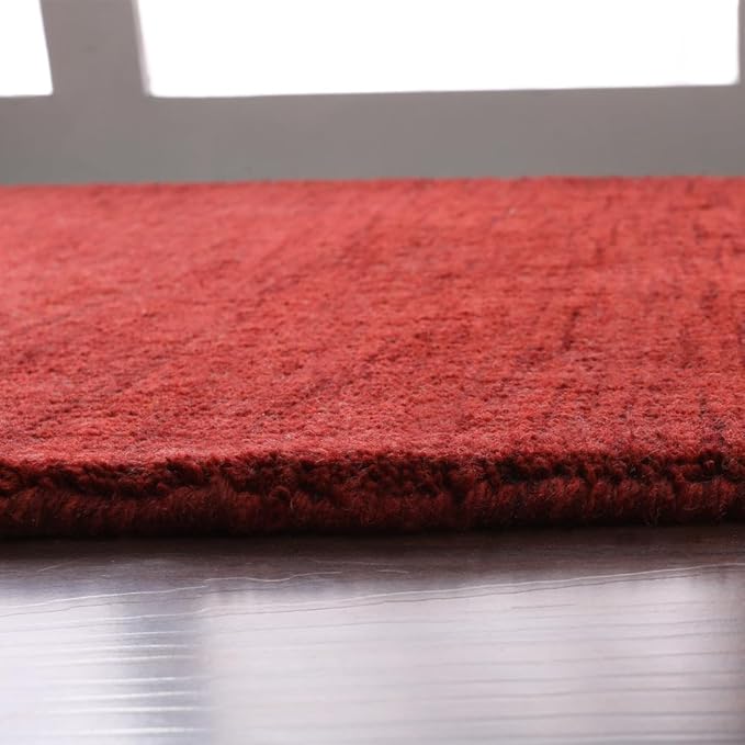 Hand Knotted Loom Wool ECO-Friendly Area Rugs - 2'8''x10', Runner, Red Color, Solid Plain Design, High Pile Thick Handmade Anti Skid Area Rugs for Living Room, Bed Room (L00111)