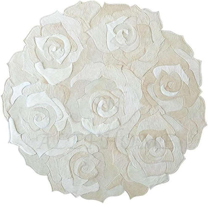 Round Floral Area Rug – Elegant Textured Rose Design – Soft Decorative Circle Mat with Non-Slip Backing for Living Room, Bedroom, Nursery, or Entryway (White_6x6 ft)