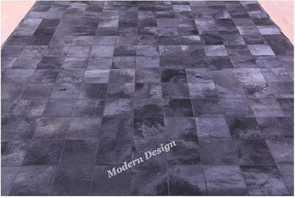 Modern Design Premium Cowhide Leather Carpet with Chevron Pattern, Area Rug (Black, 3x10)
