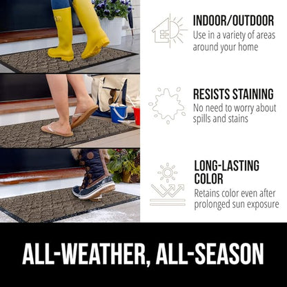 GORILLA GRIP 100% Waterproof All-Season WeatherMax Doormat, 47x35, US Designed Natural Rubber, Stain and Fade Resistant, Low Profile Indoor Outdoor Door Mats, Easy Clean Patio Mat, Latte Quatrefoil