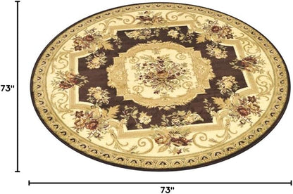 Unique Loom Versailles Collection Traditional Classic Floral Motif Area Rug (6' 0 x 6' 0 Round, Brown/ Ivory)