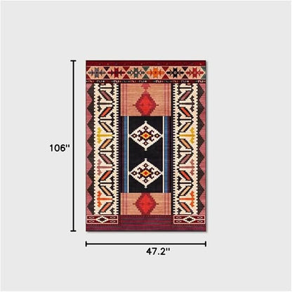 Vintage Boho Area Rugs Multicolor Ethnic Style Geometric Splicing Carpets Bedroom Living Room Kitchen Floor Mats Indoor Outdoor Non-Shedding Runner Rug Home Décor Carpet 4' X 9'