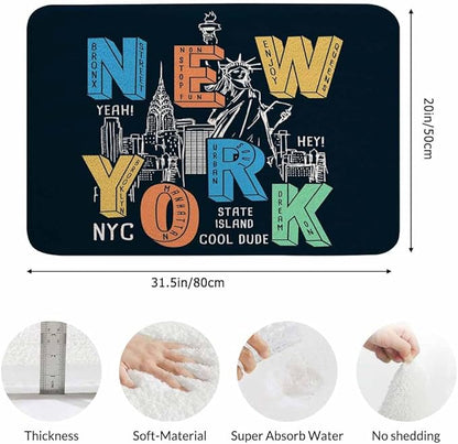 New York City Bath Rugs for Bathroom New York Theme on Black Background Durable Flannel Bath Rug Clearance Mats for Forlaundry Room and Kitchen Decor Carpt Washable 20 X 32 Inch Mat