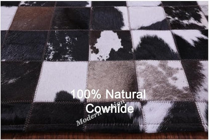 Modern Design Premium Cowhide Leather Carpet with Chevron Pattern, Area Rug (Brown/White-2, 3x5)