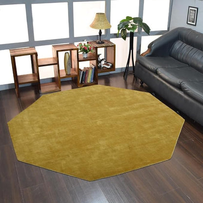 Hand Knotted Loom Wool ECO-Friendly Area Rugs - 10'x10', Octagon, Orange Color, Solid Plain Design, High Pile Handmade Anti Skid Area Rugs for Living Room, Bed Room (L00111)