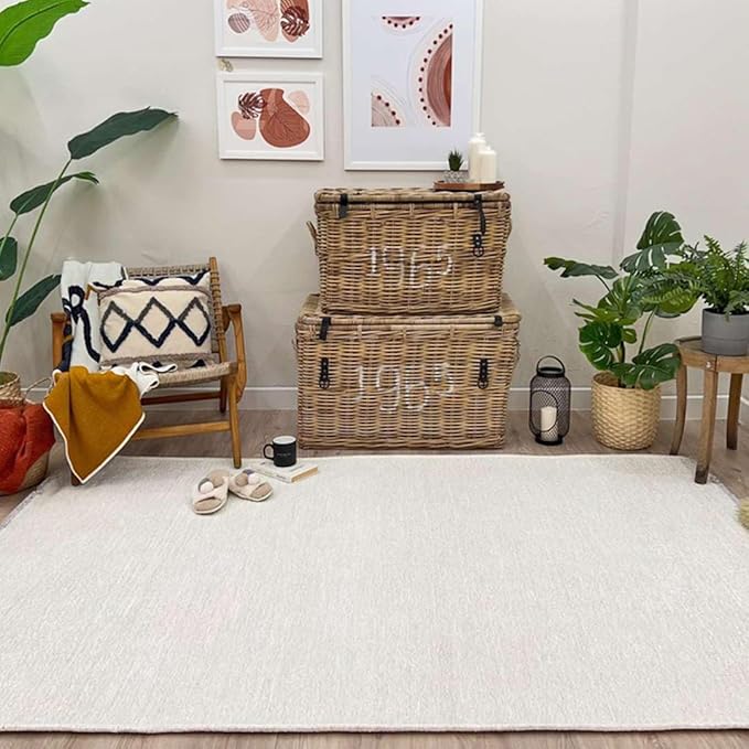 Alfa Rich 7x10 White Washable Area Rugs for Living Room Bedroom Kitchen Cotton Decor Rug
