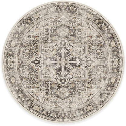 RUGGABLE Washable Vintage Area Rug – Kamran Hazel 6 ft Round, Stain-Resistant, Non-Slip – Medium Machine Washable Rugs for Living Room, Bedroom, Hallway, Entryway & Office–with Standard Pad