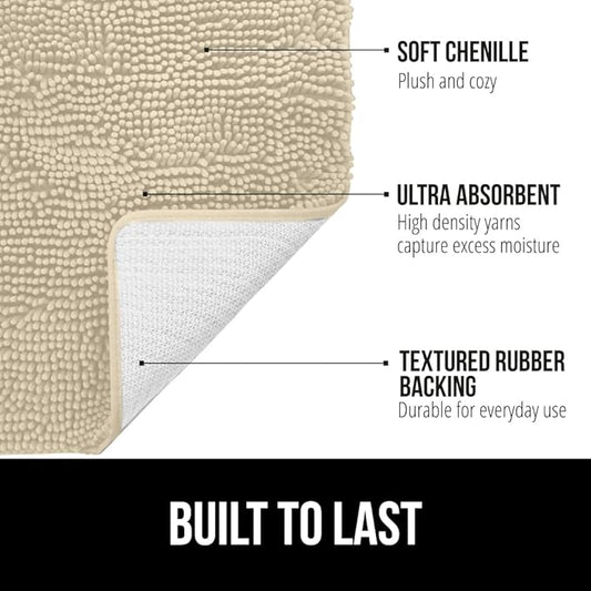 GORILLA GRIP Bath Rug Mat 60x24, Thick Soft Absorbent Chenille, Quick Dry Microfiber Mats, Rubber Backing Machine Washable Shower Floor Rugs, Bathmat Runner, Bathroom Home Decor Accessories, Sand