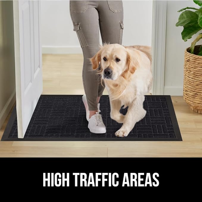 GORILLA GRIP 100% Waterproof All-Season WeatherMax Doormat 35x23, US Designed Natural Rubber, Stain and Fade Resistant, Low Profile Indoor Outdoor Door Mats, Easy Clean Patio Mat, Midnight Maze