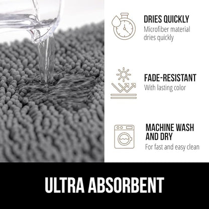 GORILLA GRIP Plush Absorbent Shaggy Chenille Bath Rug Mat for Square Toilet Base with Rubber Backing, Machine Washable Rugs, Soft Microfiber Contour Mats for Toilets, Bathroom Decor, Grey