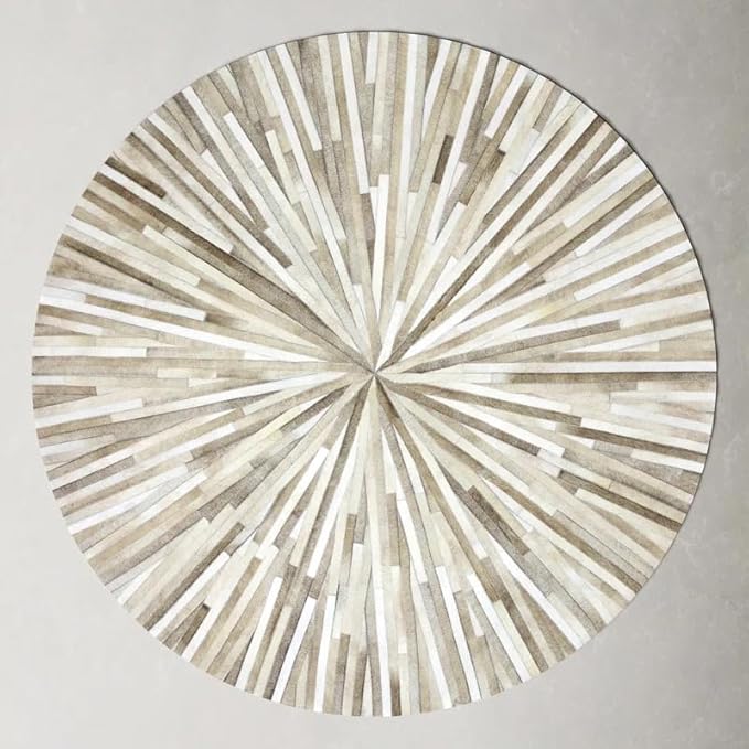 Faux Cowhide Round Area Rug | Non-Slip Leather Floor Carpet for Living Room, Bedroom, and Home Décor | Modern Stylish Accent Rug(Beige_7x7)