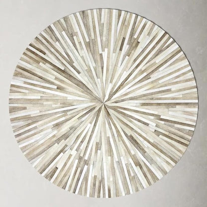 Faux Cowhide Round Area Rug | Non-Slip Leather Floor Carpet for Living Room, Bedroom, and Home Décor | Modern Stylish Accent Rug(Beige_9x9)