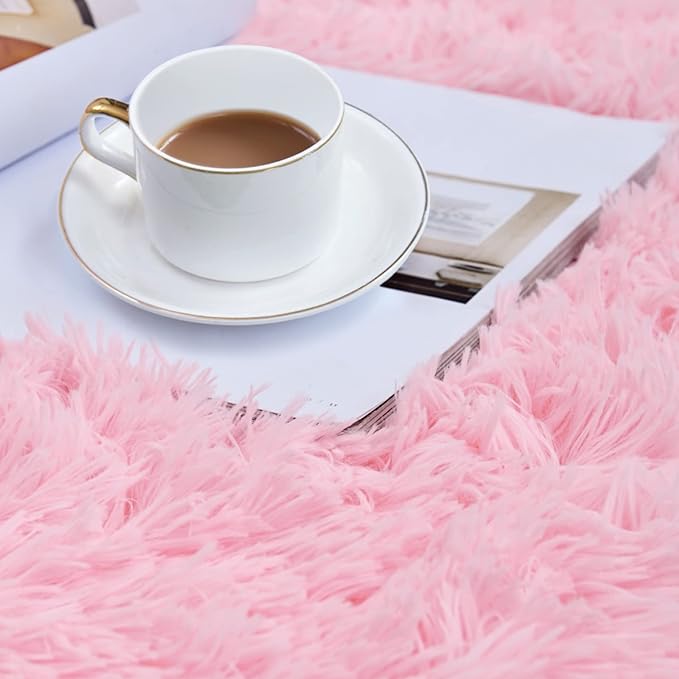 duduta Pink Fluffy Rug 4x6 ft, Shaggy Plush Carpet Bedroom Nursery Living Room Dorm Decor