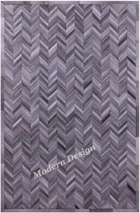 Modern Design Premium Cowhide Leather Carpet with Chevron Pattern, Area Rug (Natural Multi Grey, 2x3)