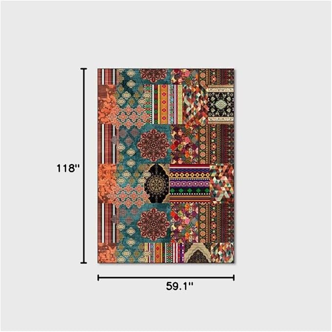 Vintage Boho Area Rugs Multicolor Ethnic Style Geometric Splicing Carpets Bedroom Living Room Kitchen Floor Mats Indoor Outdoor Non-Shedding Runner Rug Home Décor Carpet 5' X 10'