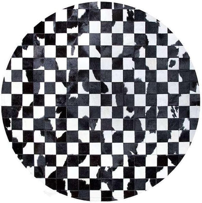 Sn Alef Home Black & White Round Rug | Checkered Floral Designer Carpet for Living Room | Handcrafted Circular Floor Mat for Home Decor & Meditation Space(5x5)