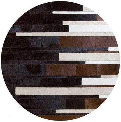 Modern Patchwork Rug Striped Designer Carpet for Living Room, Bedroom & Office Soft Anti-Slip Area Rug Contemporary Decorative Floor Mat for Stylish Home Interiors (Round9x9)