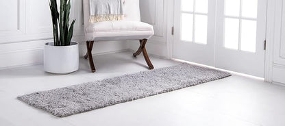 Unique Loom Davos Shag Collection Area Rug - Solid (2' 7" x 16' 5" Runner, Sterling)