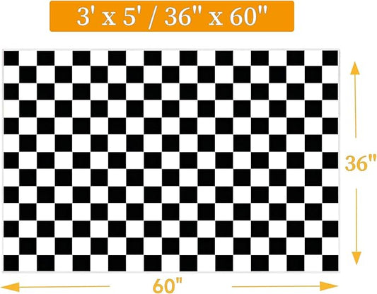Checkered Rug 3x5 Washable Bedroom Rug Modern Indoor Non-Slip Black and White Checkered Kitchen Carpet for Dining Table Dorm Decor (Black and White, 3x5ft)
