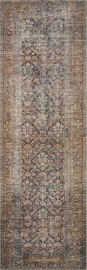 Loloi Amber Lewis Billie Collection, Ink & Salmon 2'-6" x 9'-6" Area Rug – Antique & Distressed Accent Rugs for Living Room, Bedroom, Entryway & Hallway, No Shed High Traffic Area Home Decor Rug