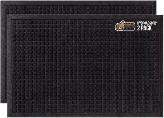 GORILLA GRIP Front Door Mat, Indoor Outdoor Ultra Absorbent HydroAbsorb Doormat, Absorbs Up to 1.7 Cups of Water, Stain and Fade Resistant, Rubber Backing Doormats, Captures Dirt, 2 Pack, 29x17 Black