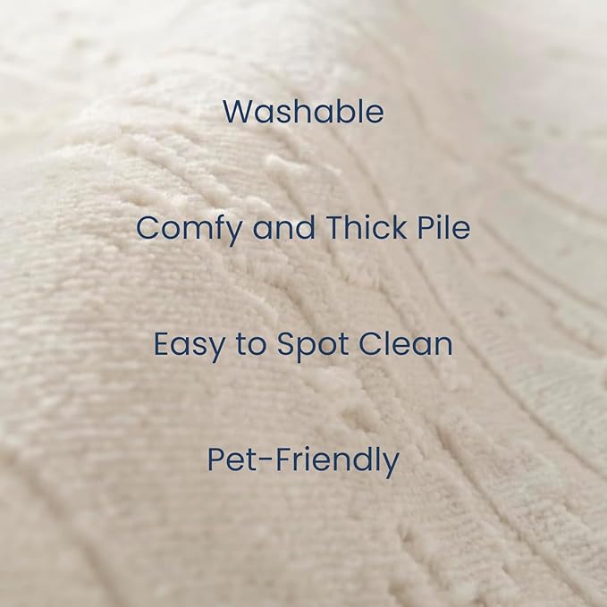 Revival Rugs Ebb 7'10"x10' Washable Area Rug for Living Room Bedroom - 100% Recycled Oeko-TEX Certified, Medium Pile, Beige, Cream