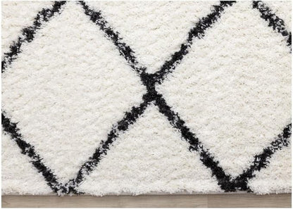 Geometric Grey and White 7x10 Area Rug, Carpet with Lattice Pattern, Large Rug Styled as a Modern Soft Carpet for Living Room Spaces