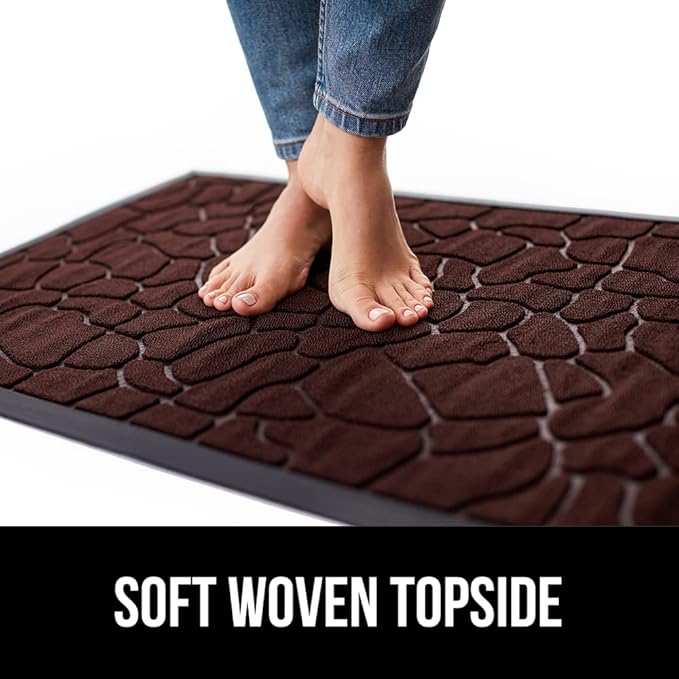 GORILLA GRIP 100% Waterproof All-Season WeatherMax Doormat 35x23, US Designed Natural Rubber, Stain and Fade Resistant, Low Profile Indoor Outdoor Door Mats, Easy Clean Patio Mat, Dark Brown Pebble