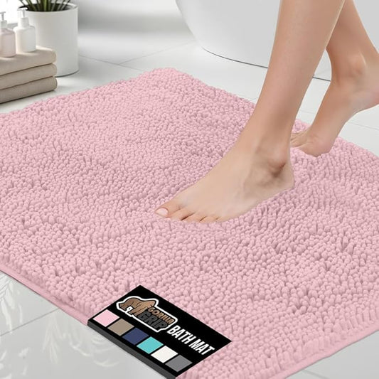 GORILLA GRIP Bath Rug Mat 44x26, Soft Absorbent Chenille, Quick Dry Microfiber Mats, Rubber Backing Washable Shower Floor Rugs, Bathmat Runner, US Designed Bathroom Home Decor Accessories Light Pink