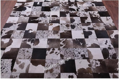Modern Design Premium Cowhide Leather Carpet with Chevron Pattern, Area Rug (D.Brown/White, 12x15)