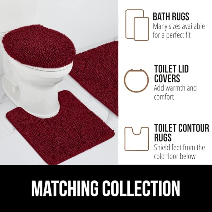 GORILLA GRIP Bath Rug Mat 30x20, Thick Soft Absorbent Chenille, Quick Dry Microfiber Mats, Rubber Backing Washable Shower Floor Rugs, US Designed Bathroom Bathmat Home Decor Accessories, Burgundy