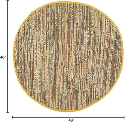 SAFAVIEH Rag Rug Collection 4' Round Yellow / Multi RAR121H Handmade Boho Stripe Cotton Area Rug