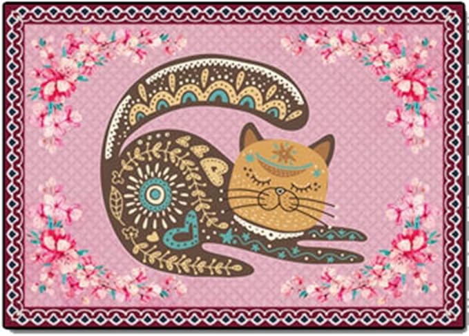 Cartoon Animal Pattern Area Rug Cute Cat Luxury Floral Decor for Carpet Farmhouse Bedroom Living Room Rugs Bathroom Kitchen Runner Mat Indoor Outdoor Non Slip Doormat 5' X 9'