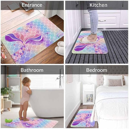 Mermaid Tail in Watercolor Bath Rugs for Bathroom Durable Flannel Bath Rug Clearance Mats for Forlaundry Room and Kitchen Decor Carpt Washable 15.7 x 23.6 Inch
