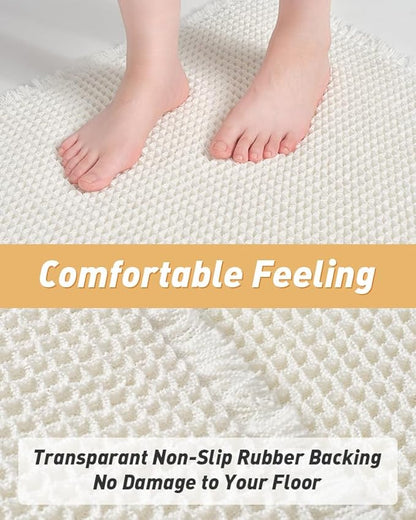 AMOAMI Upgraded Waffle Runner Rug Super Absorbent Non Slip Bath Mats for Bathroom Washable Boho Bathroom Runner Rug with Tassels, Ideal for Hallway Bedroom Laundry Room, White, 2' x 6'