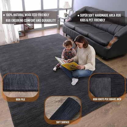 Rugsotic Carpets Hand Knotted Gabbeh Wool 5'x8' Area Rug Solid Charcoal L00111
